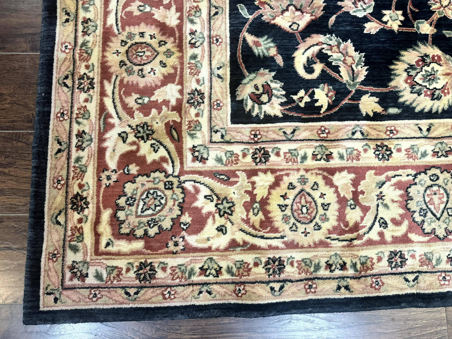 Vintage Oriental Rug 8x11 Floral Persian Design Turkish Power Loomed Rug Navy Blue Red Cream