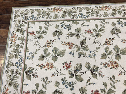 Stark Rug Vintage 7x10 Ivory And Green European Aubusson Design Wool Floral Carpet
