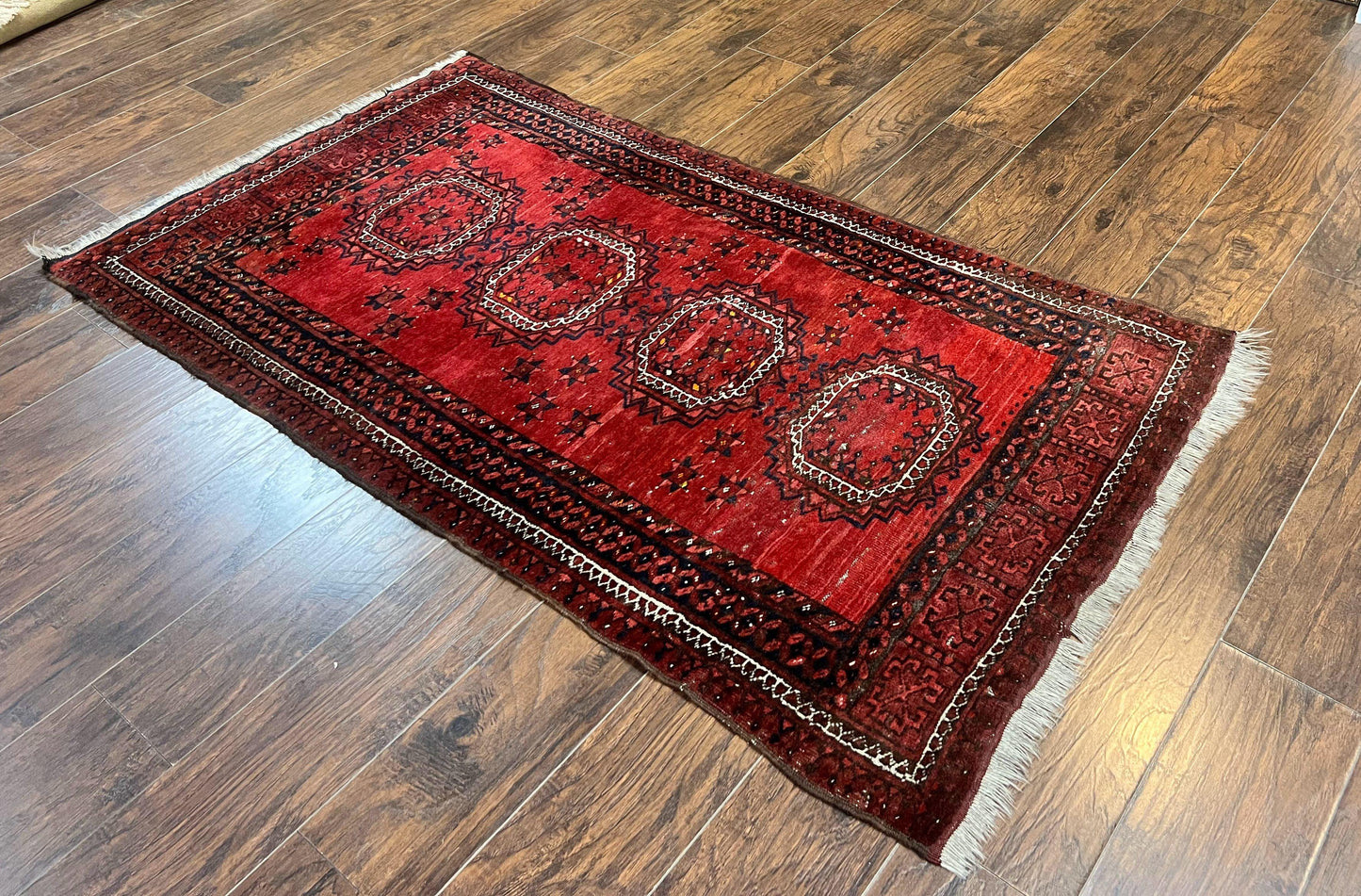 Afghan Rug 3x6 Handmade Wool Semi Antique Tribal Red Beshir Carpet