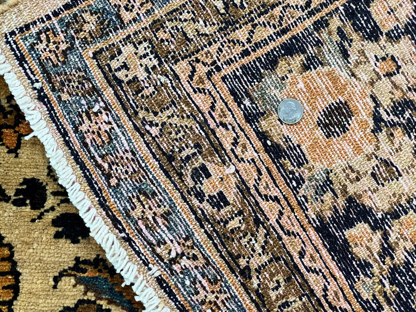 Antique Persian Rug Wool 9x11 Hand Knotted 1920s Hamadan Anjelas Floral Cream Black