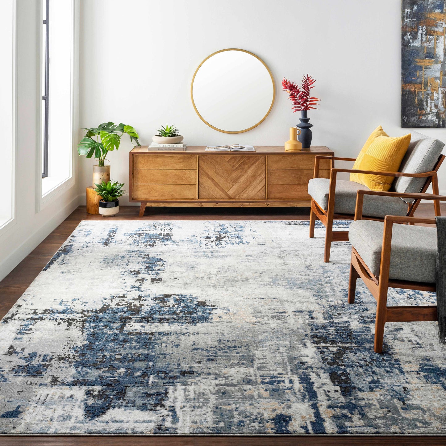 Blue Abstract Area Rug - Modern Stylish Design for Interiors