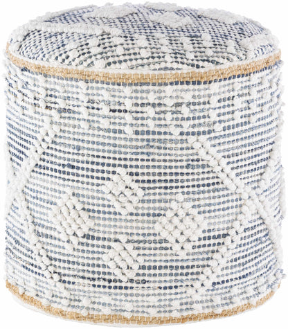 Blue And White Cylinder Pouf Ideal For Living Room