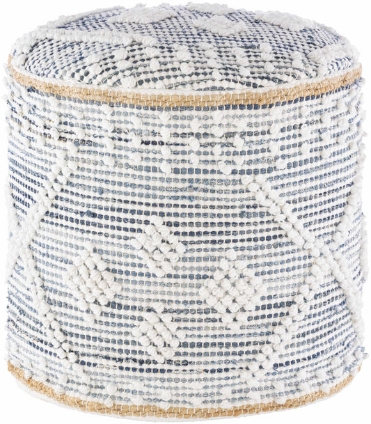 Blue And White Cylinder Pouf Ideal For Living Room