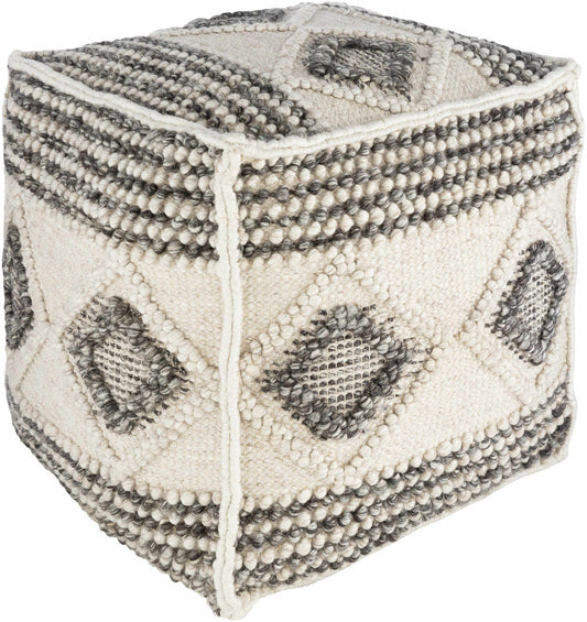 Cowanesque Beige Diamond Patterned Square Pouf For Living Room Bedroom