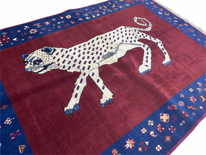 Zagros Wool Rug 5x7 Handmade With Organic Dyes Snow White Panther Maroon Blue
