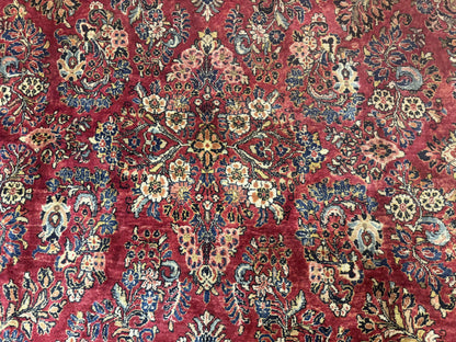 Persian Sarouk Rug 10x18 Extra Large Antique Wool Carpet Red Floral Handmade