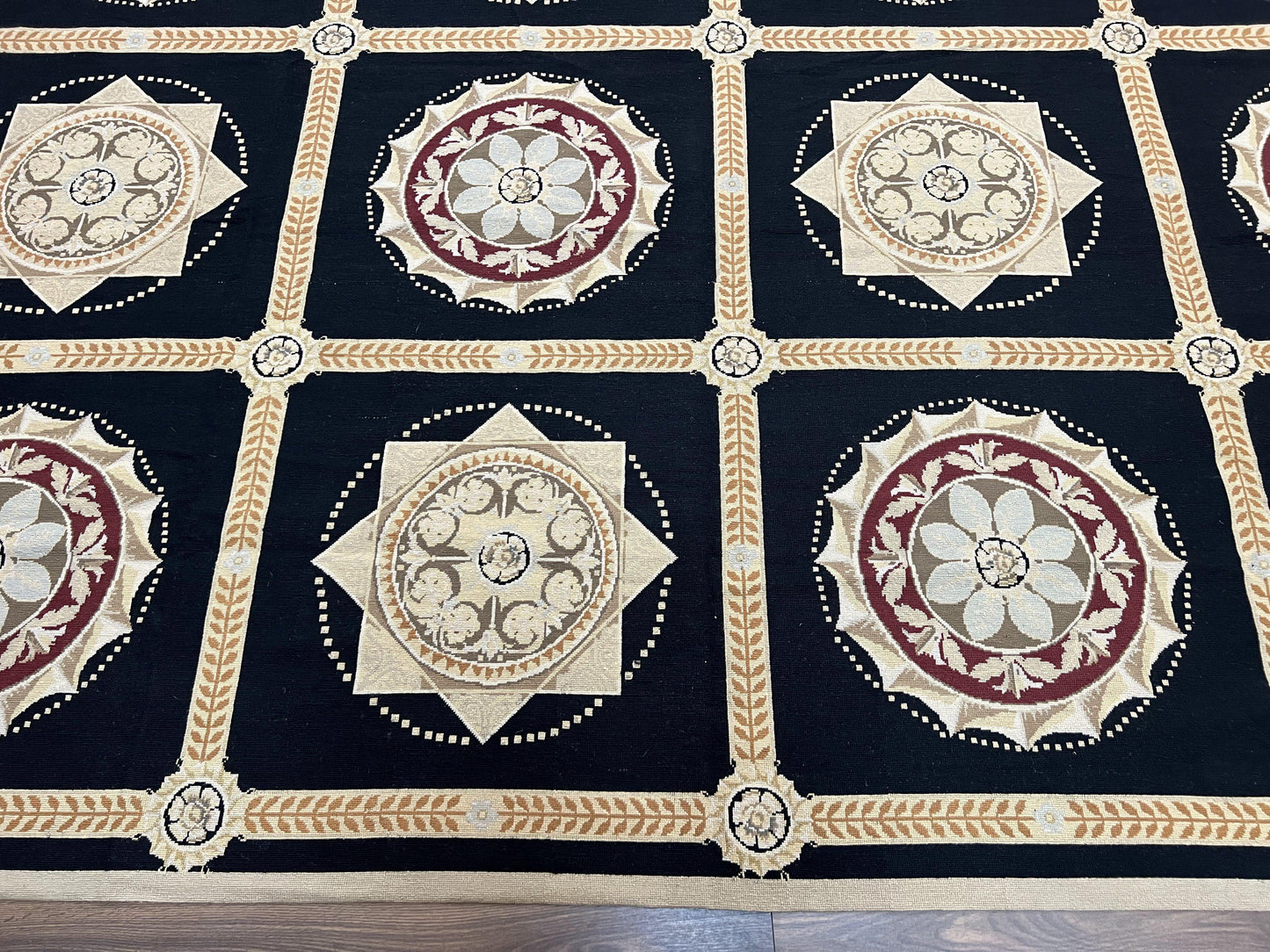 Needlepoint Rug 10x13 Handwoven Wool Panel Design English Garden Living Room