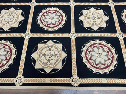 Needlepoint Rug 10x13 Handwoven Wool Panel Design English Garden Living Room