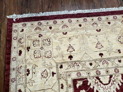 Peshawar Rug Pakistani Handmade Floral Carpet 9ft10in X 14ft1in Maroon Beige