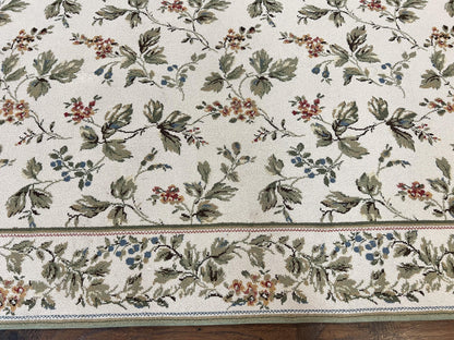 Stark Rug Vintage 7x10 Ivory And Green European Aubusson Design Wool Floral Carpet