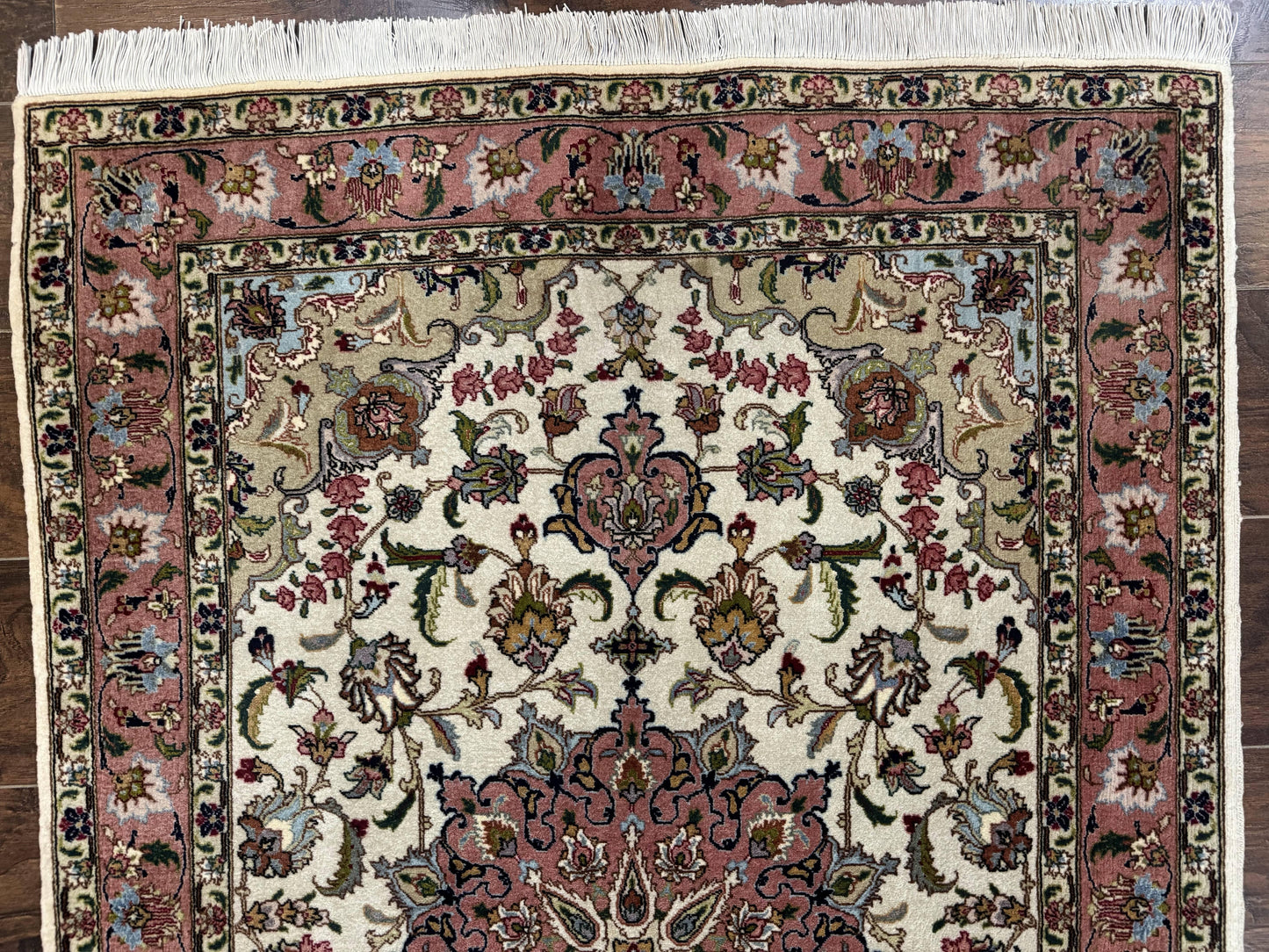 Fine Persian Tabriz Rug 3x5 Hand Knotted Wool Floral Medallion Ivory Salmon 340 KPSI