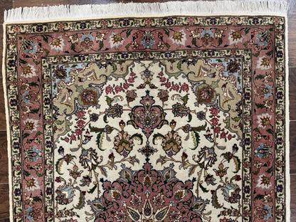 Fine Persian Tabriz Rug 3x5 Hand Knotted Wool Floral Medallion Ivory Salmon 340 KPSI