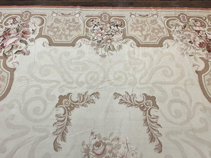 Elegant Aubusson Wool Rug Handmade Vintage Carpet With European Design