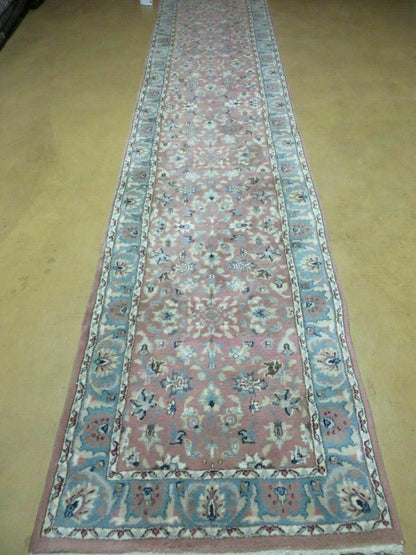 Indian Floral Wool Runner Rug Vintage Handcrafted 2 Ft 8 Inches By 12 Ft