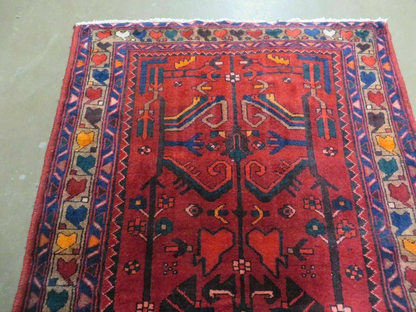 Antique Persian Hamadan Runner Handmade Wool Rug Red And Navy