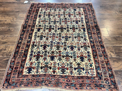 Persian Afshar Rug 5x6 Handmade Wool Tribal Carpet With Allover Repeated Motif