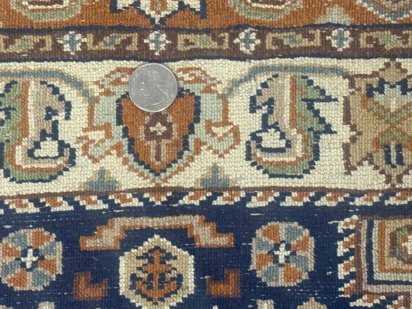Indo Persian Kashmiri Wool Runner Rug 2.6x12.7 Navy Blue Geometric Medallions Handmade