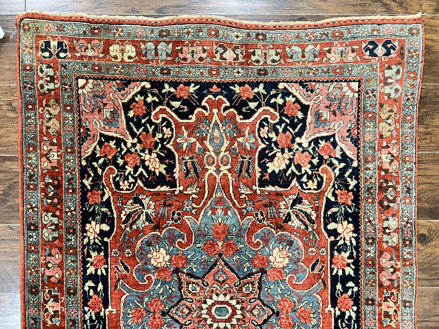 Persian Bidjar Rug 4x5 Hand Knotted Wool Carpet Red And Blue Antique