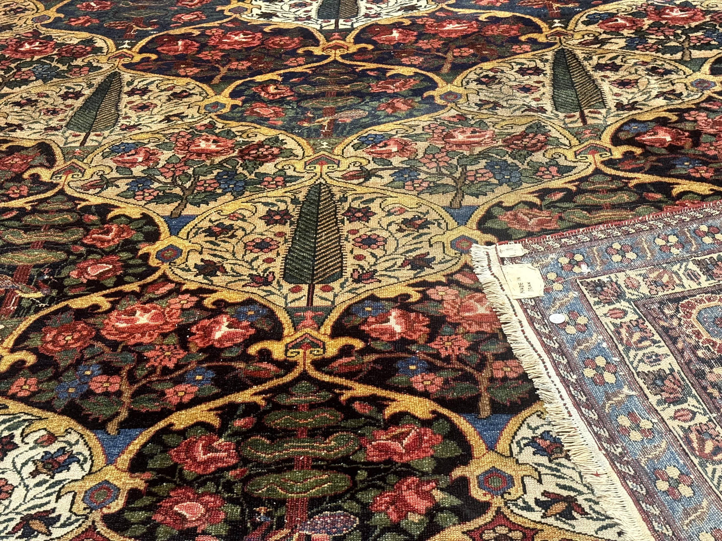 Persian Bakhtiari Rug Antique 12x19 Hand Knotted Wool Panel Design Peacocks Multicolor