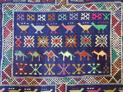 Kilim Rug Vintage Indian Wool Blue Birds Runner