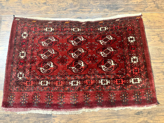 Antique Afghan Turkoman Mafrash Rug 3x5 Red Hand Knotted Wool Tribal Collectible