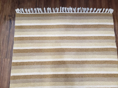 Striped Runner Rug Handmade Wool Indian Runner For Hallways 15 Ft Flatweave Farmhouse Decor