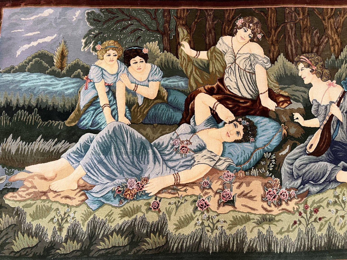 Persian Tabriz Pictorial Rug Hand Knotted Wool Rug 5x3 Vintage Semi Antique Oriental Carpet