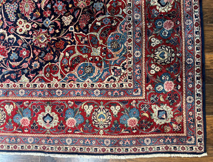 Navy Blue Persian Kashan Rug 9x12 Antique Carpet Wool 200 KPSI