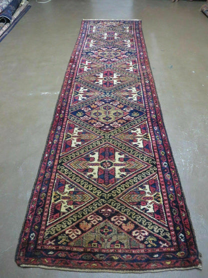 Turkish Anatolian Wool Runner Rug Antique Handmade Allover Pattern 30 By 113 Inches