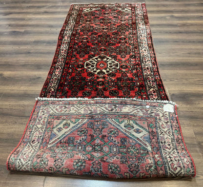 Persian Hamadan Runner Rug 3x10 Wool Hand Knotted Red And Ivory Hallway