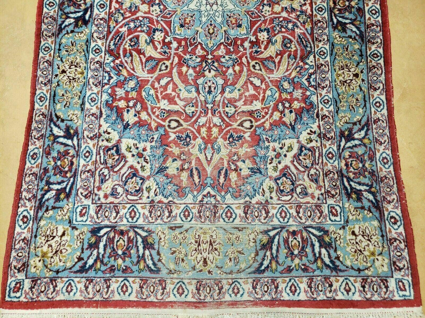 Vintage Turkish Handwoven Wool Rug 3 Ft 5 In By 5 Ft 8 In With Vegetable Dyes