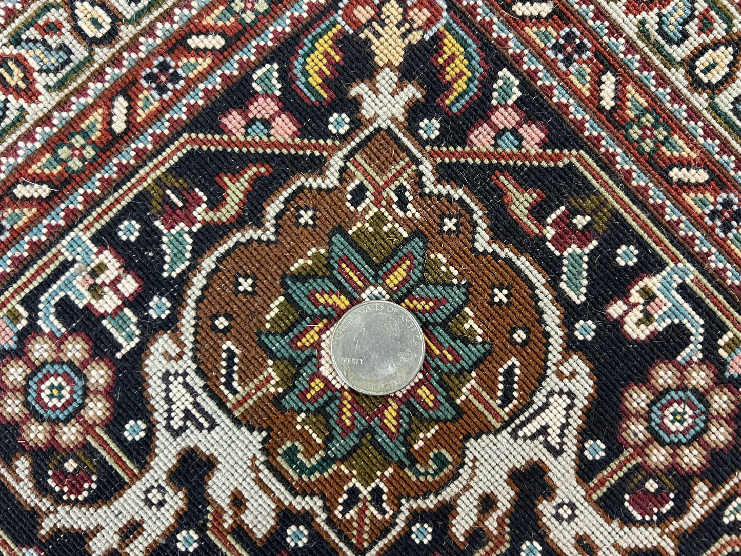 Persian Tabriz Rug 7x10 Handmade Wool Herati Mahi Pattern Vintage