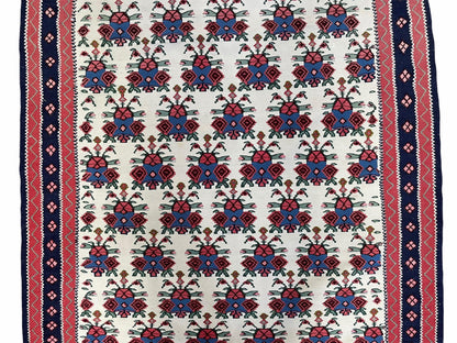 Vintage Kurdish Kilim Rug 3x5 Handwoven Heirloom Flatweave Collectible Beige