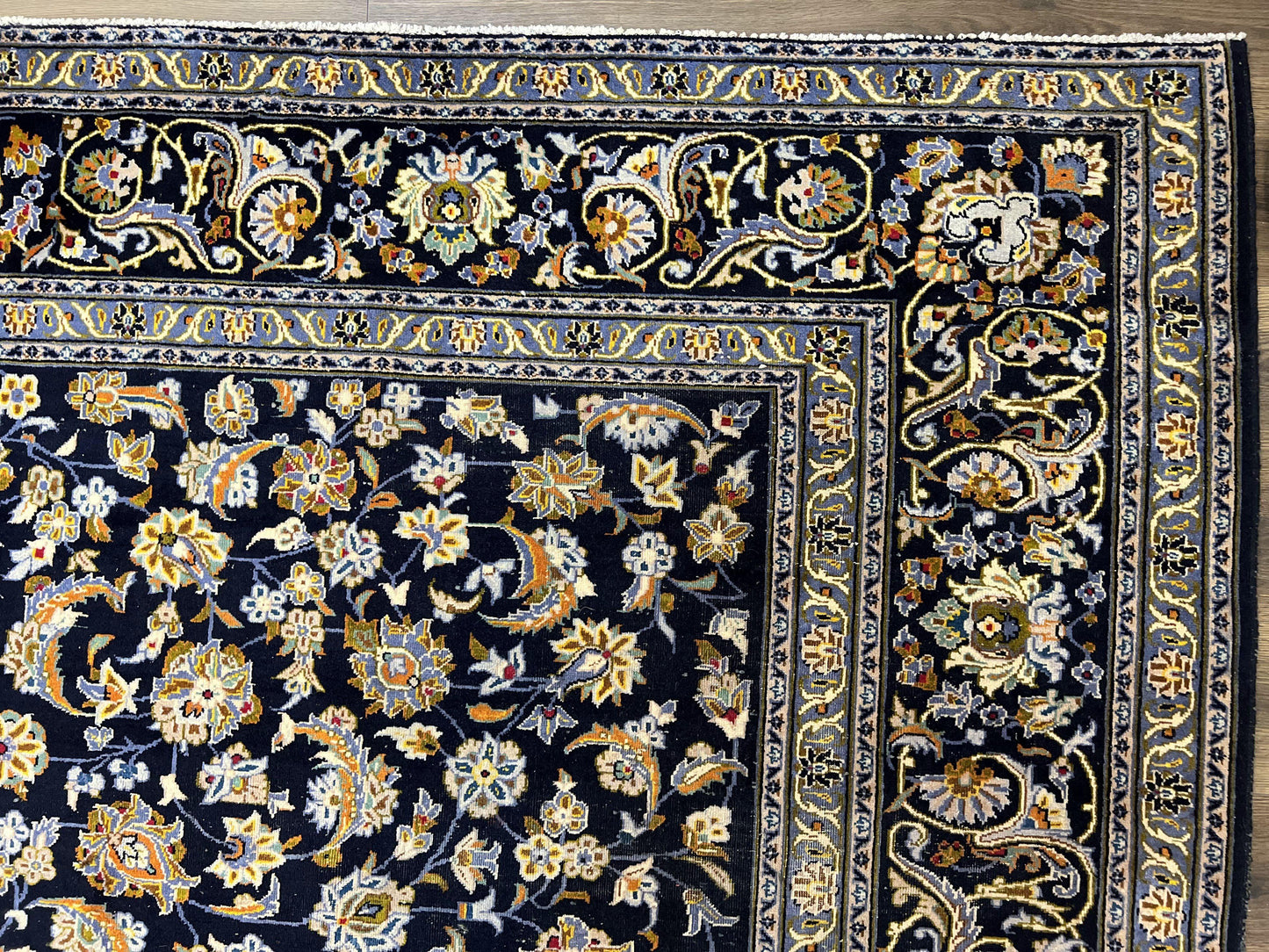 Navy Blue Persian Kashan Rug 11x13 Hand Knotted Wool Antique Carpet Signed Rabani