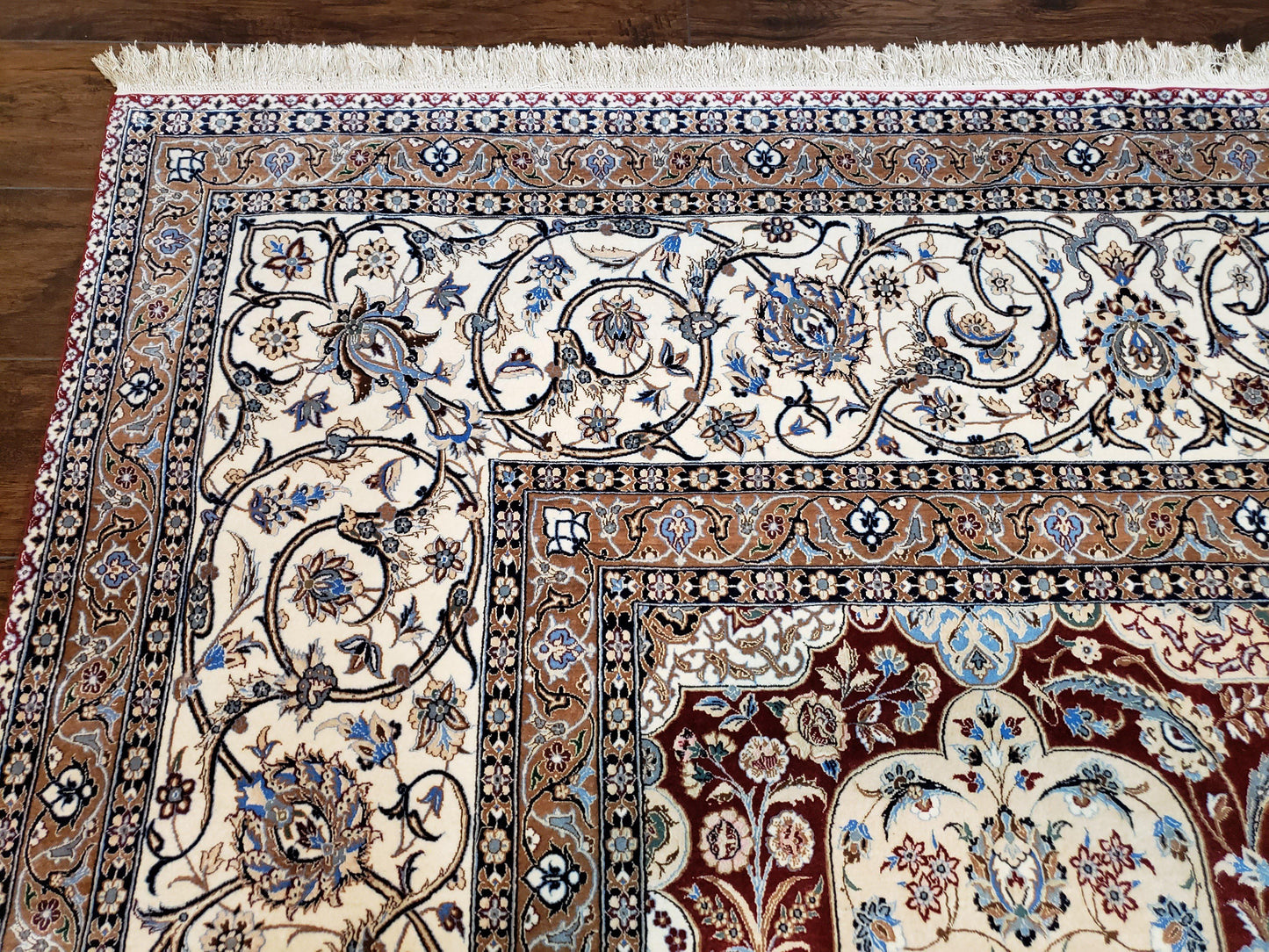 Persian Nain Rug Hand Knotted Silk Foundation Wool On Silk Signed Masterpiece 11x15