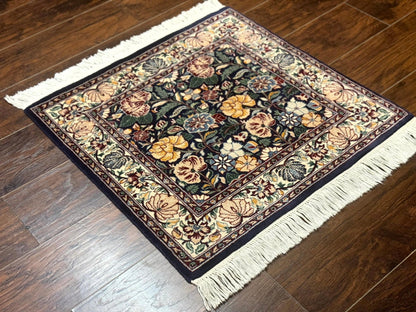 Persian Wool Rug Square 2.7x2.7 Handmade Floral Design Dark Green