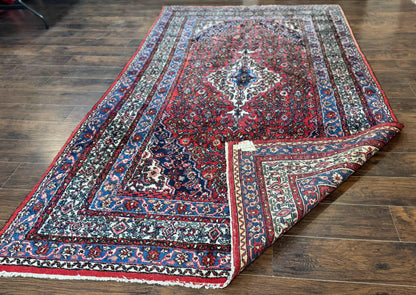 Persian Tribal Rug 6x11 Red Blue Ivory Antique Carpet Hamadan Dargazin Hand Knotted