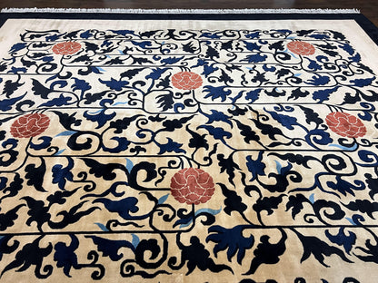 Antique Chinese Peking Rug 10x14 Handmade Wool Art Deco Carpet