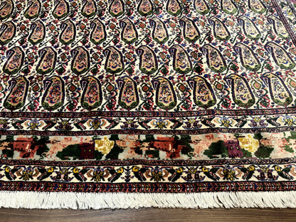 Persian Kurdish Rug 8x11 Boteh Design With Repeated Paisleys And Bird Pictorials Sannadaji Carpet