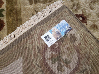 Vintage Nepali Tibetan Aubusson Wool Rug Hand Knotted 6x9 Cream Beige Leaves Floral Pattern