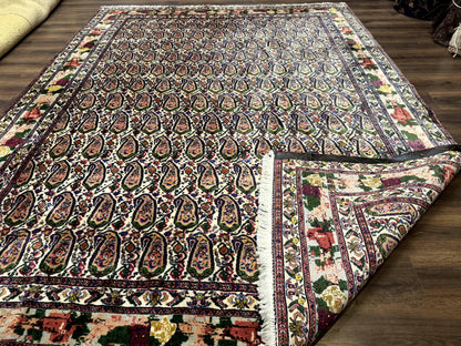 Persian Kurdish Rug 8x11 Boteh Design With Repeated Paisleys And Bird Pictorials Sannadaji Carpet