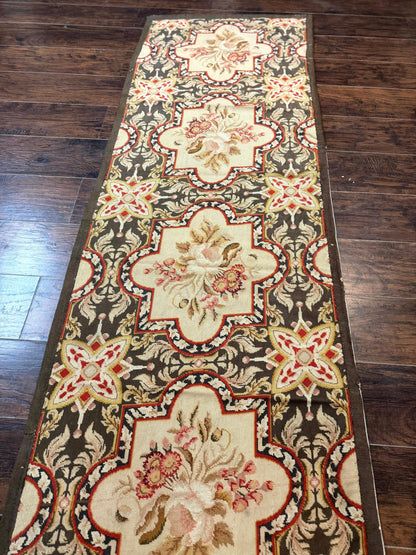Needlepoint Runner Rug European French Design Handmade Wool Vintage
