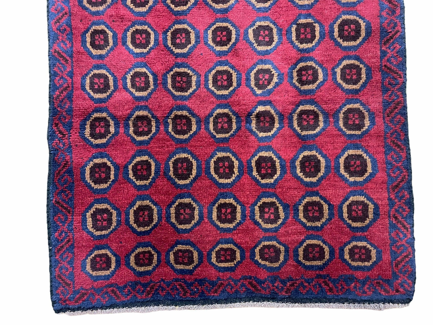 Balouchi Rug Vintage Handmade Tribal Wool Area Rug Afghan Red Beige Blue 3x4ft