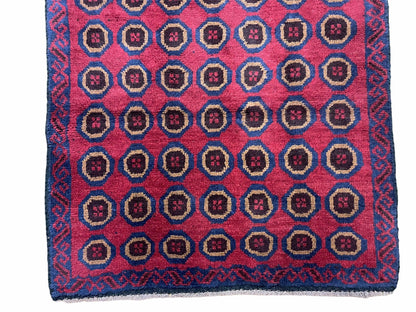 Balouchi Rug Vintage Handmade Tribal Wool Area Rug Afghan Red Beige Blue 3x4ft