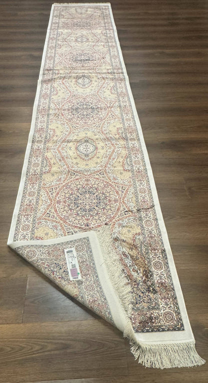 Turkish Silk Runner Rug 2.6x13 Dome Design Hereke Bamboo Silk Floor Runner