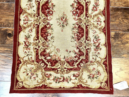 Needlepoint Runner Rug Tan Flatweave Hallway Rug Aubusson European Design