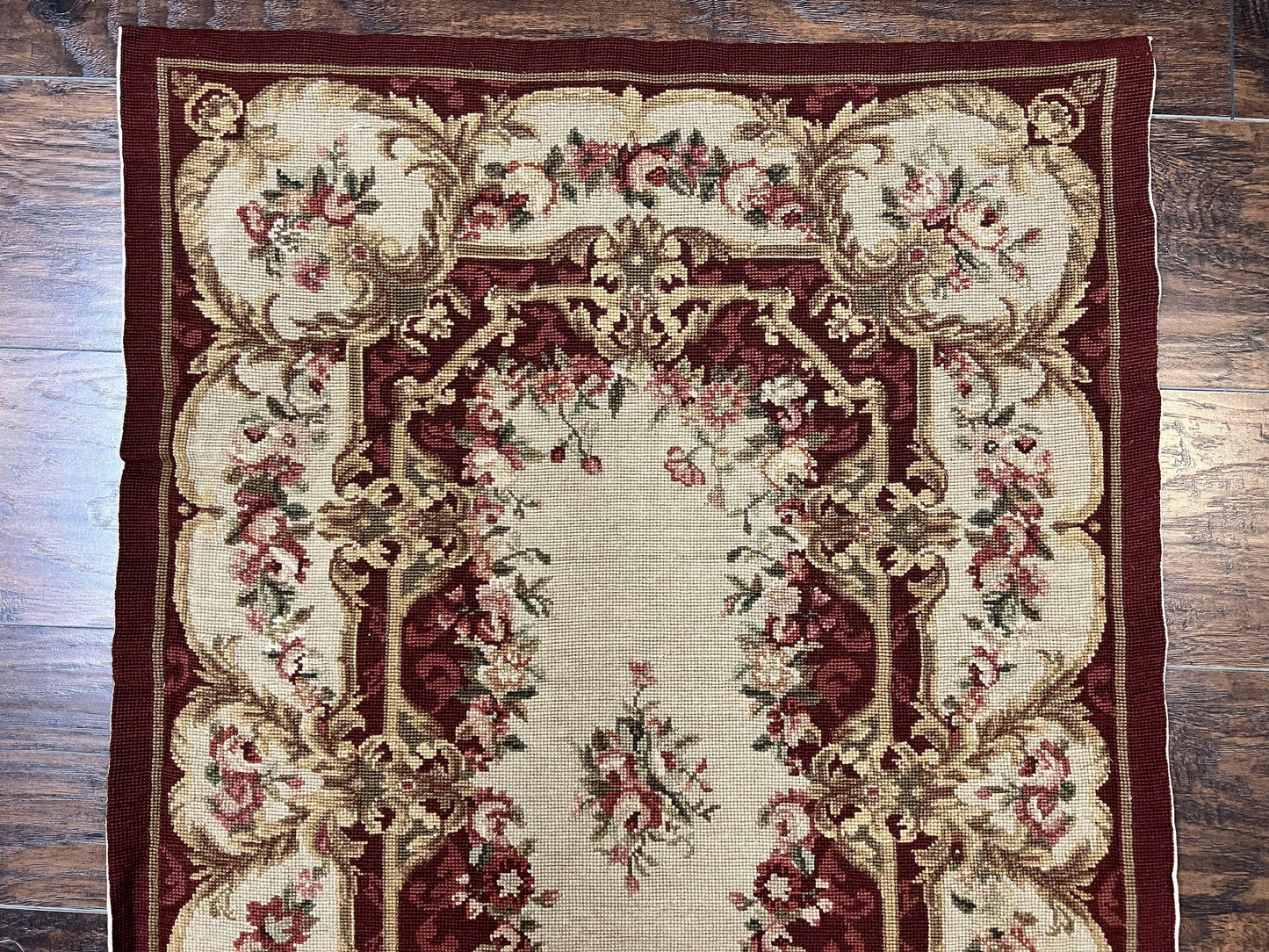 Needlepoint Runner Rug Tan Flatweave Hallway Rug Aubusson European Design