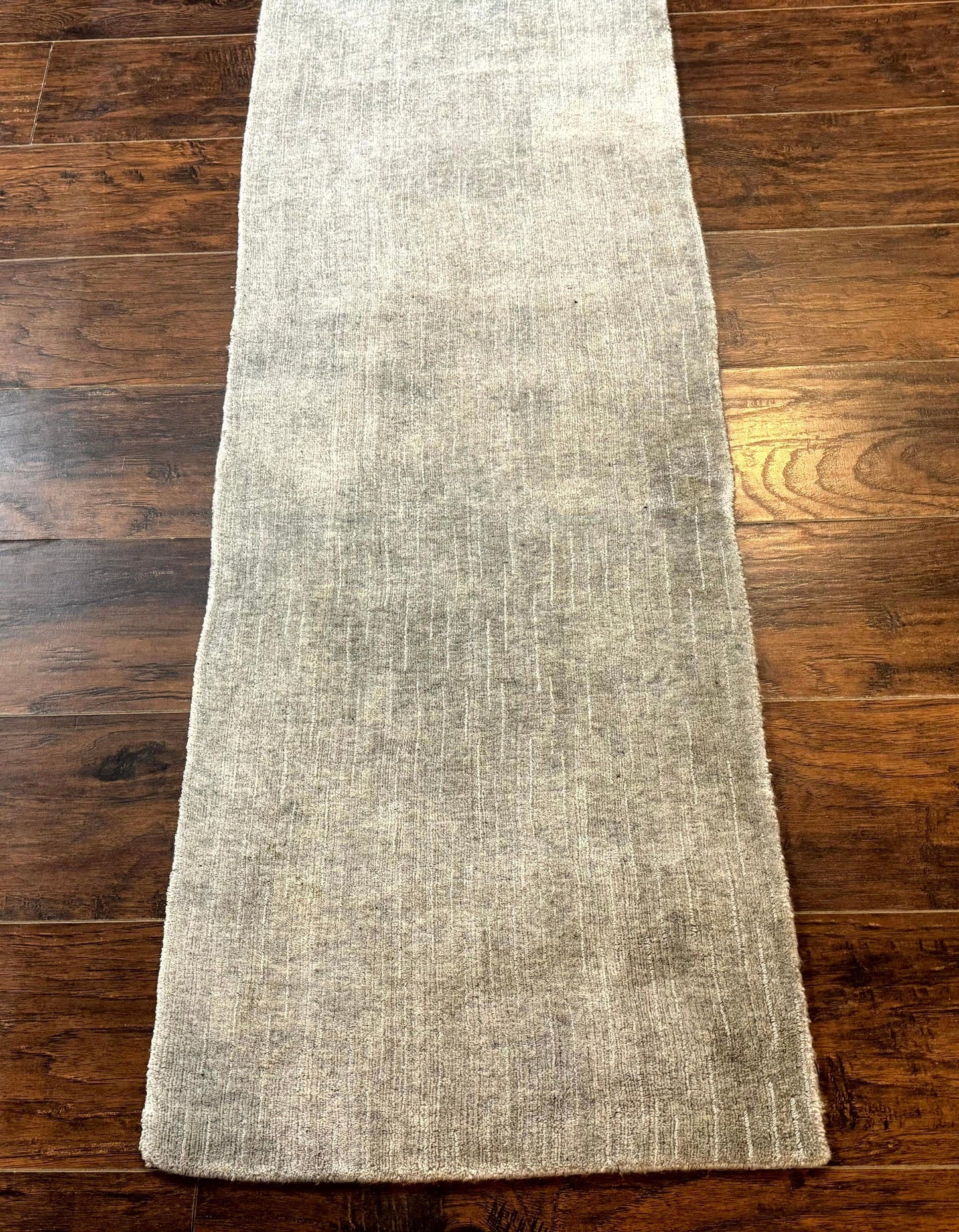 Tibetan Runner Rug Modern Wool And Silk Highlights Gray Silver Hallway Kitchen Narrow Runner