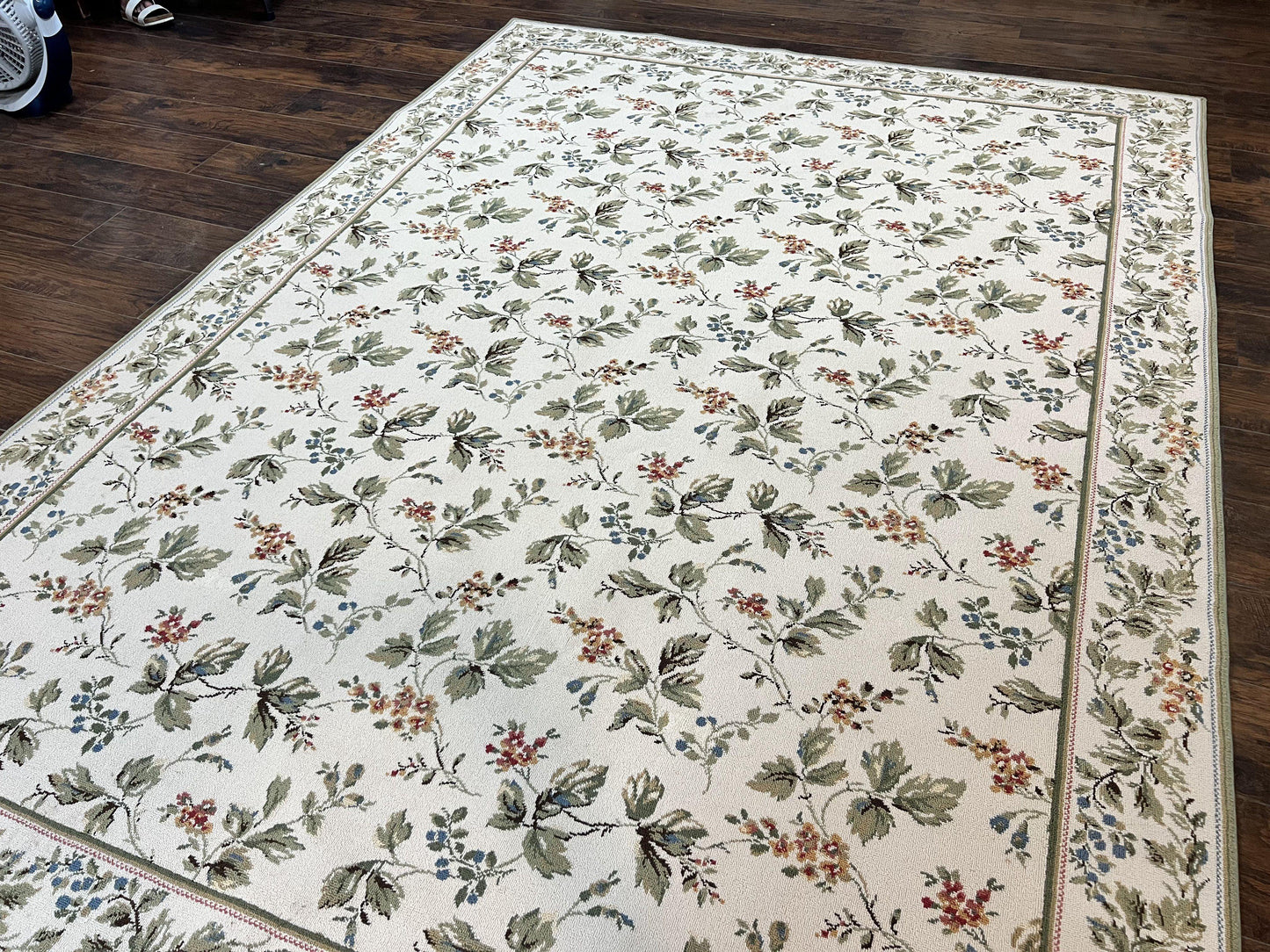 Stark Rug Vintage 7x10 Ivory And Green European Aubusson Design Wool Floral Carpet