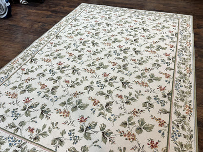 Stark Rug Vintage 7x10 Ivory And Green European Aubusson Design Wool Floral Carpet